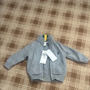 Ralph Lauren Gray Knit Sweater with Green and Yellow Accents